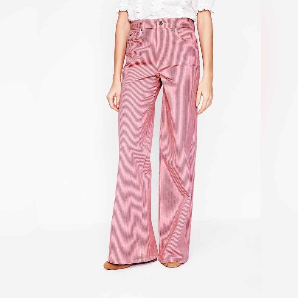 Boden Pink High Rise Wide Leg Jeans 70s inspired cotton with stretch